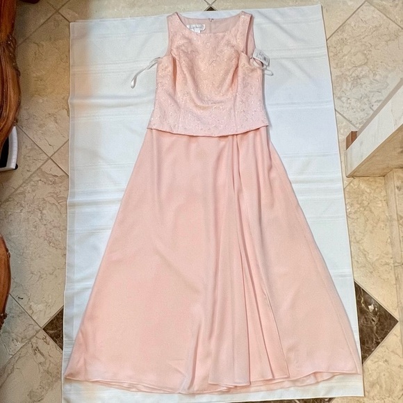 David’s Bridal Sequined Brocade Bodice Mock Two Piece Shell Pink Dress NWT Sz 14 - Picture 6 of 14